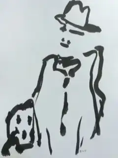 Zelfportret met hond 2007 IV OI inkt 35x27 cm van Ernst Baumann